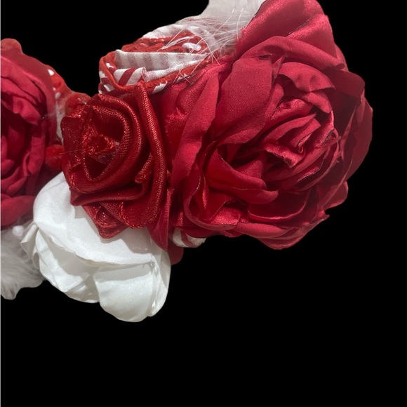 Holiday candy cans red white satin fur oversized flower headband bow - Picture 3 of 4